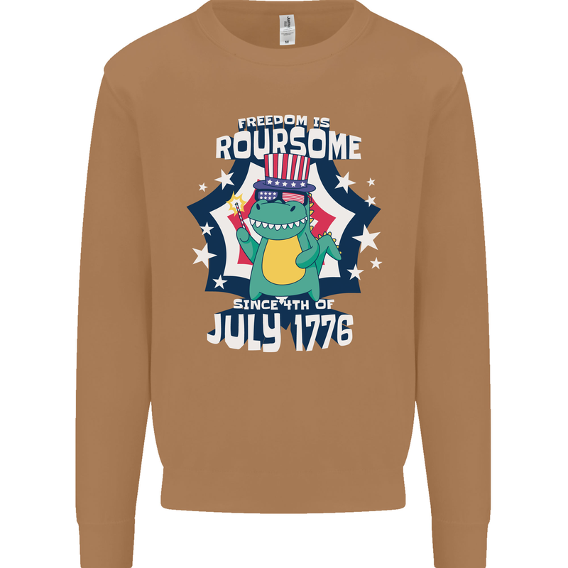 T-Rex American Independence Day July 4th Funny Mens Sweatshirt Jumper Caramel Latte
