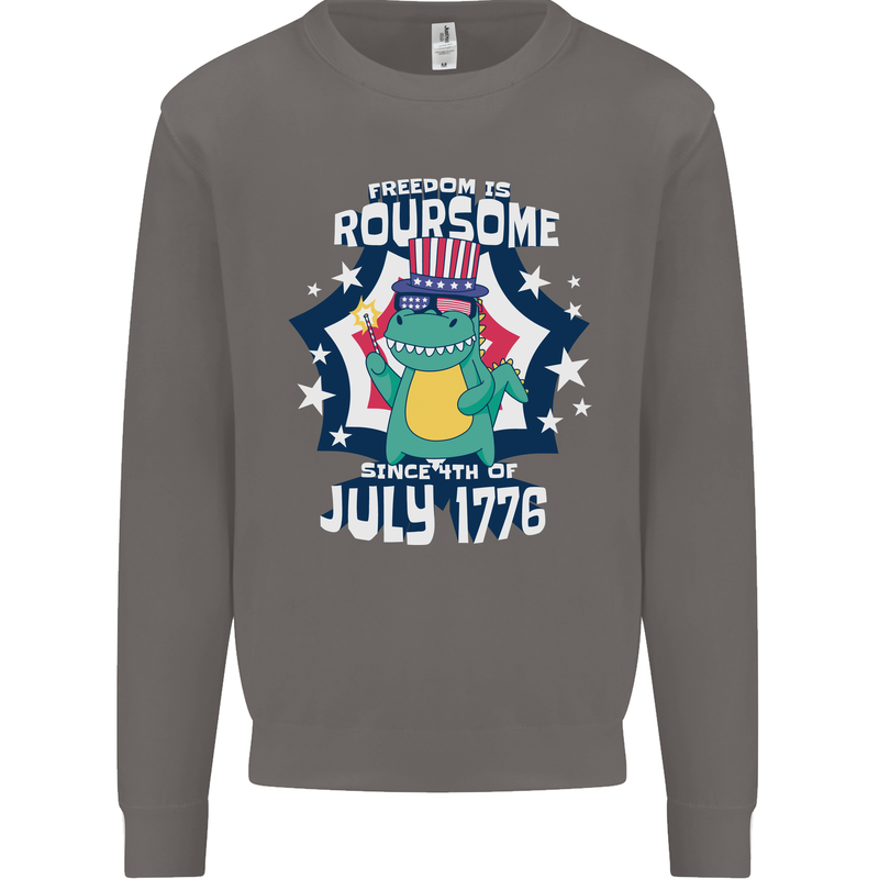 T-Rex American Independence Day July 4th Funny Mens Sweatshirt Jumper Charcoal