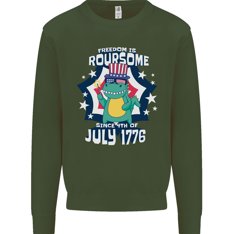 T-Rex American Independence Day July 4th Funny Mens Sweatshirt Jumper Forest Green