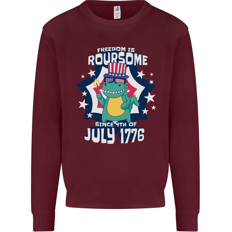 T-Rex American Independence Day July 4th Funny Mens Sweatshirt Jumper Maroon
