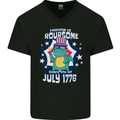 T-Rex American Independence Day July 4th Funny Mens V-Neck Cotton T-Shirt Black