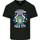 T-Rex American Independence Day July 4th Funny Mens V-Neck Cotton T-Shirt Black