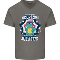 T-Rex American Independence Day July 4th Funny Mens V-Neck Cotton T-Shirt Charcoal