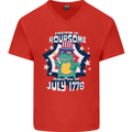 T-Rex American Independence Day July 4th Funny Mens V-Neck Cotton T-Shirt Red