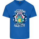 T-Rex American Independence Day July 4th Funny Mens V-Neck Cotton T-Shirt Royal Blue