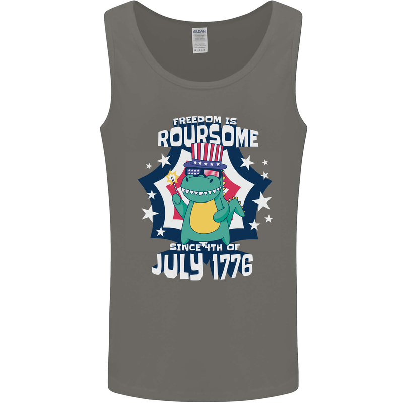 T-Rex American Independence Day July 4th Funny Mens Vest Tank Top Charcoal