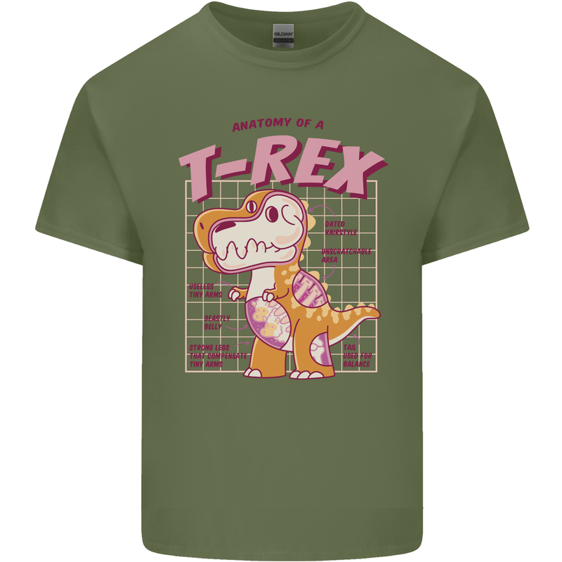 T-Rex Anatomy Dinosaur Mens Cotton T-Shirt Tee Top Military Green