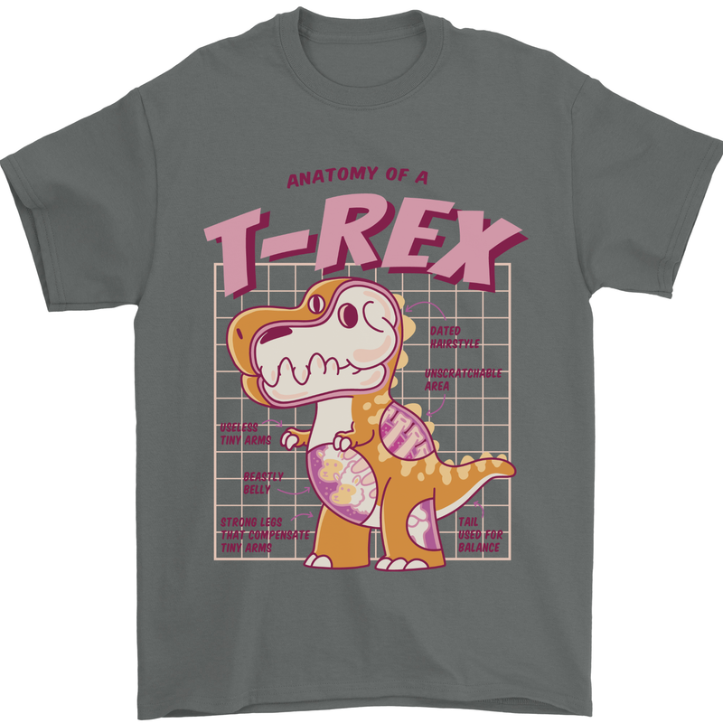 T-Rex Anatomy Dinosaur Mens T-Shirt 100% Cotton Charcoal