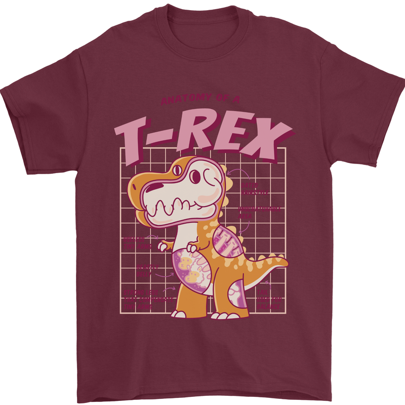 T-Rex Anatomy Dinosaur Mens T-Shirt 100% Cotton Maroon