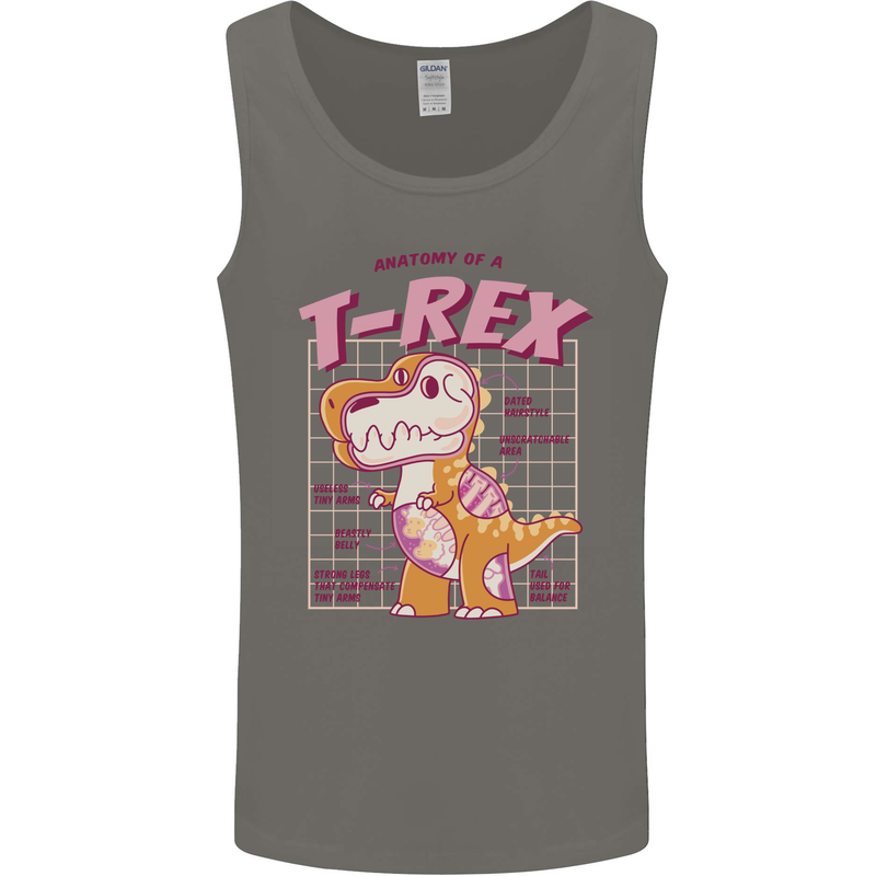 T-Rex Anatomy Dinosaur Mens Vest Tank Top Charcoal