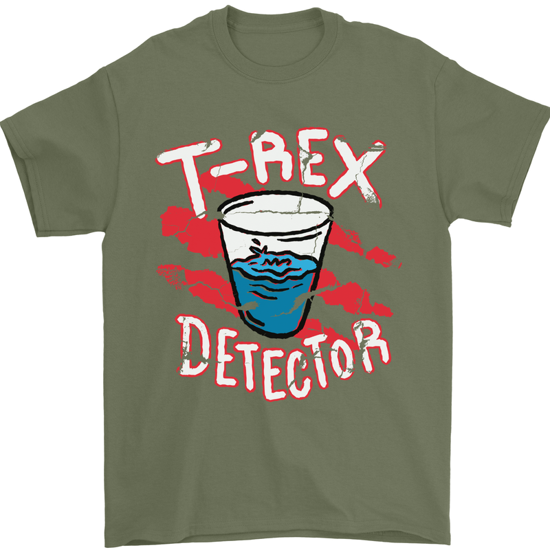 T-Rex Detector Funny Dinosaur Mens T-Shirt 100% Cotton Military Green