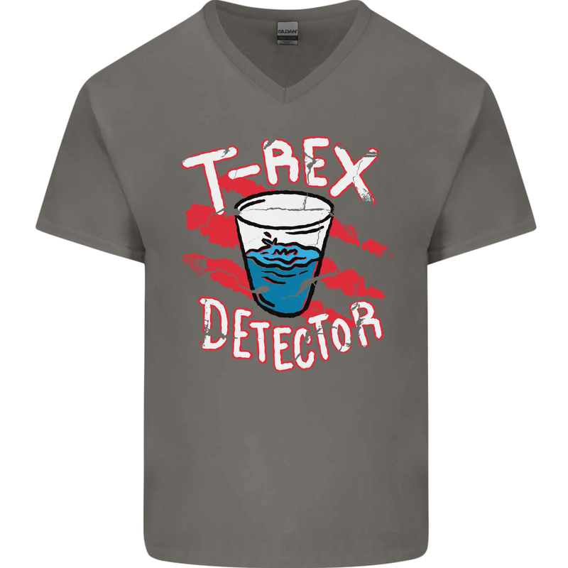 T-Rex Detector Funny Dinosaur Mens V-Neck Cotton T-Shirt Charcoal