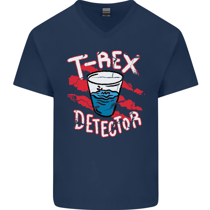 T-Rex Detector Funny Dinosaur Mens V-Neck Cotton T-Shirt Navy Blue