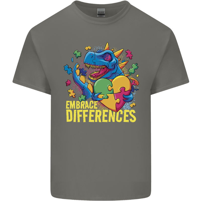 T-Rex Dinosaur Autism Autistic Mens Cotton T-Shirt Tee Top Charcoal