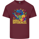 T-Rex Dinosaur Autism Autistic Mens Cotton T-Shirt Tee Top Maroon