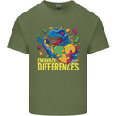 T-Rex Dinosaur Autism Autistic Mens Cotton T-Shirt Tee Top Military Green