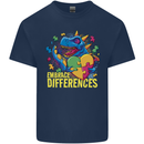 T-Rex Dinosaur Autism Autistic Mens Cotton T-Shirt Tee Top Navy Blue