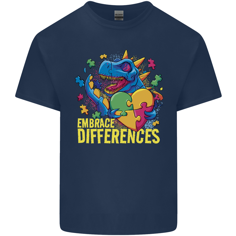 T-Rex Dinosaur Autism Autistic Mens Cotton T-Shirt Tee Top Navy Blue