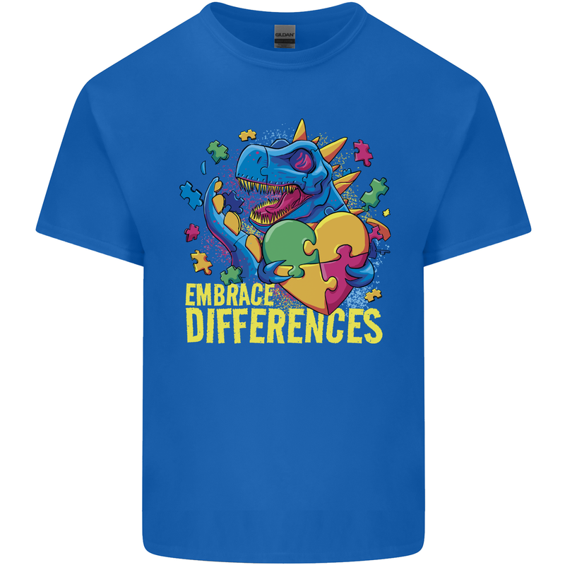 T-Rex Dinosaur Autism Autistic Mens Cotton T-Shirt Tee Top Royal Blue