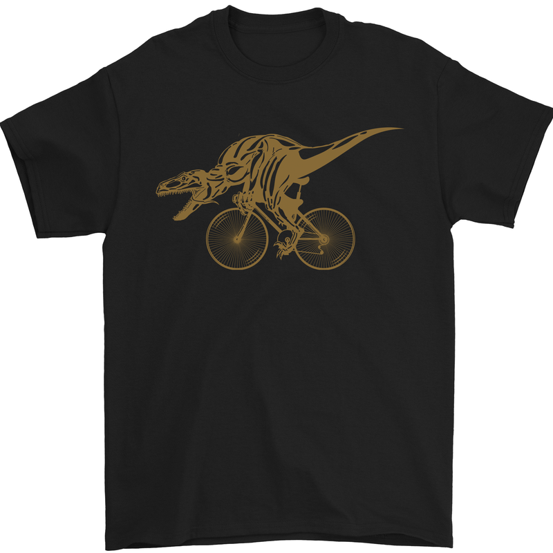 a t - shirt with an image of a dinosaur riding a bicycle