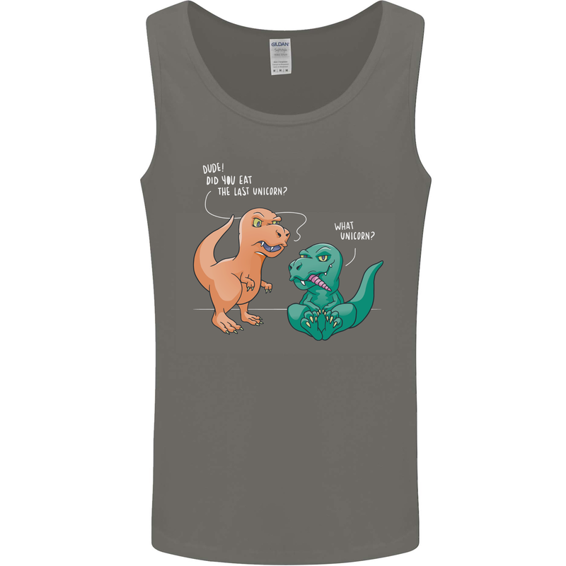 T-Rex Eating the Last Unicorn Dinosaur Funny Mens Vest Tank Top Charcoal