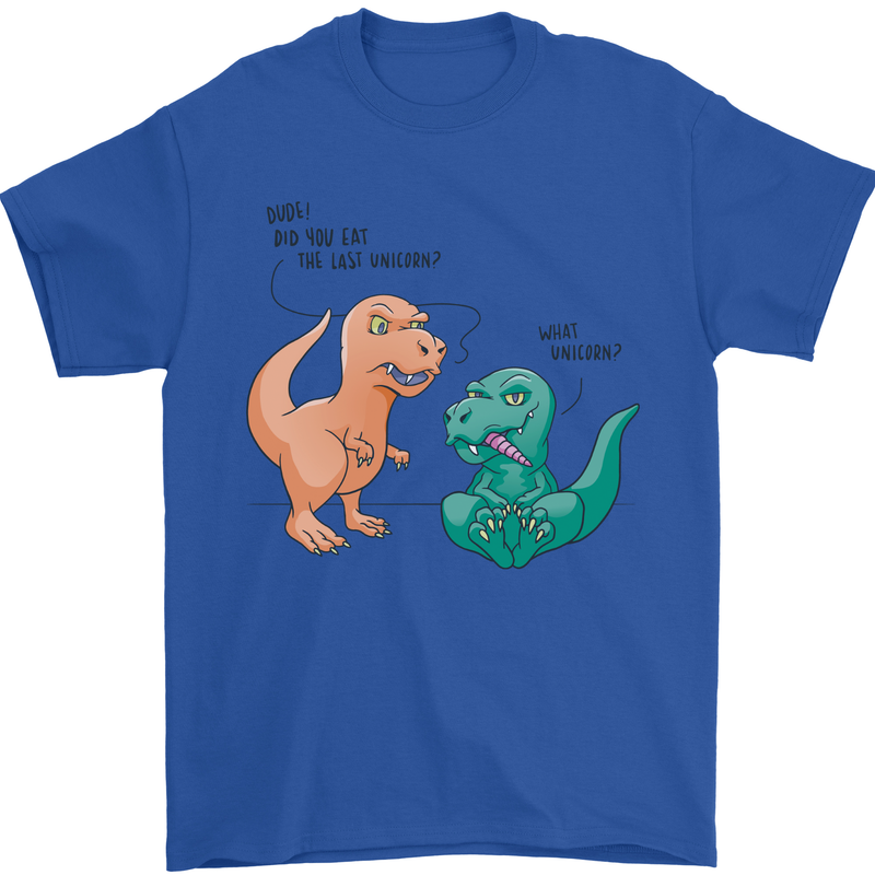 T-Rex Eating the Last Unicorn Funny Dinosaur Mens T-Shirt 100% Cotton Royal Blue