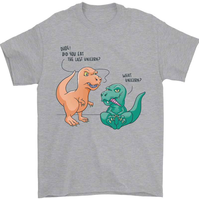 T-Rex Eating the Last Unicorn Funny Dinosaur Mens T-Shirt 100% Cotton Sports Grey