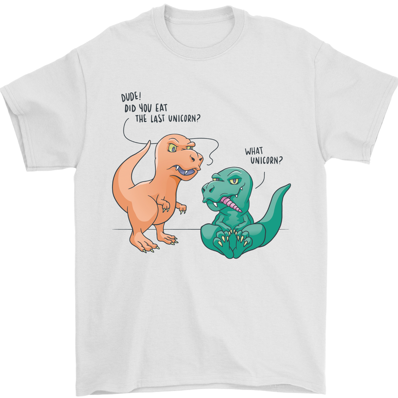 T-Rex Eating the Last Unicorn Funny Dinosaur Mens T-Shirt 100% Cotton White