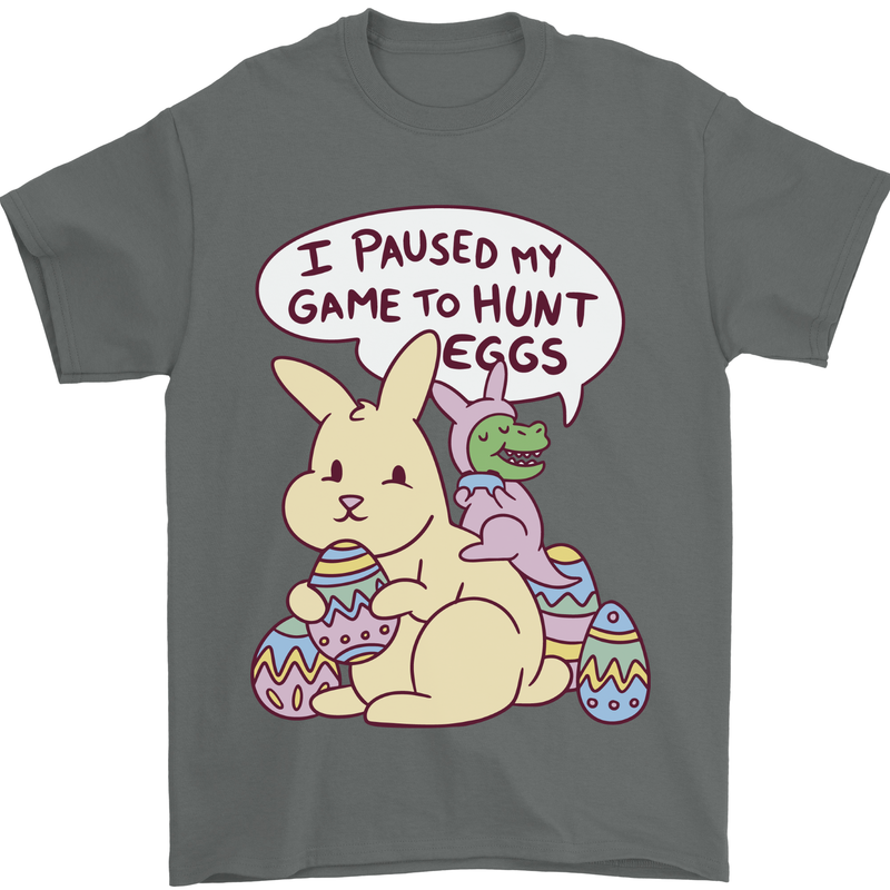 T-Rex Egg Hunt Mens T-Shirt 100% Cotton Charcoal