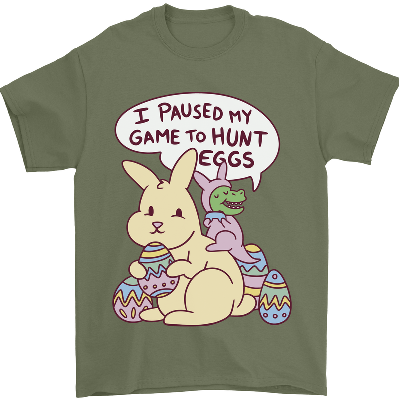 T-Rex Egg Hunt Mens T-Shirt 100% Cotton Military Green