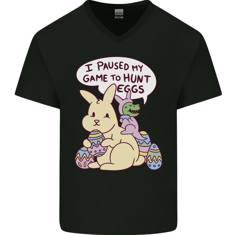 T-Rex Egg Hunt Mens V-Neck Cotton T-Shirt Black