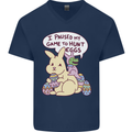 T-Rex Egg Hunt Mens V-Neck Cotton T-Shirt Navy Blue