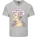 T-Rex Egg Hunt Mens V-Neck Cotton T-Shirt Sports Grey