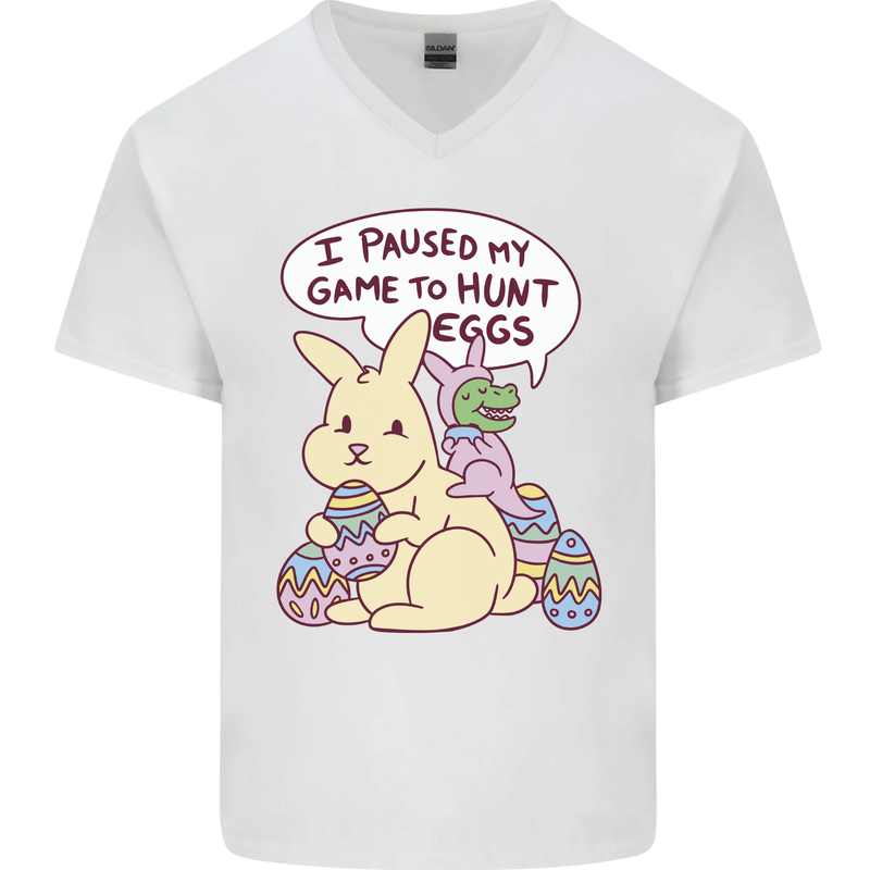 T-Rex Egg Hunt Mens V-Neck Cotton T-Shirt White