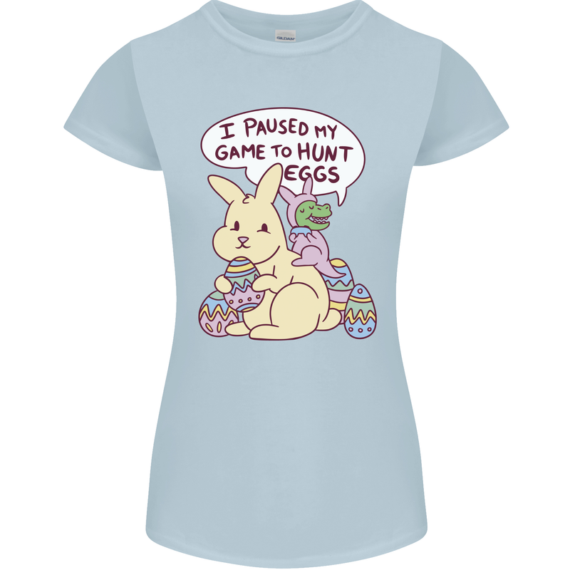 T-Rex Egg Hunt Womens Petite Cut T-Shirt Light Blue
