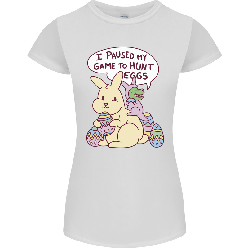 T-Rex Egg Hunt Womens Petite Cut T-Shirt White