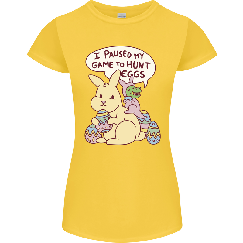 T-Rex Egg Hunt Womens Petite Cut T-Shirt Yellow