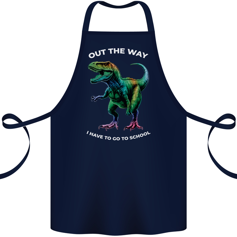 T-Rex Going to School Funny Dinosaur Cotton Apron 100% Organic Navy Blue
