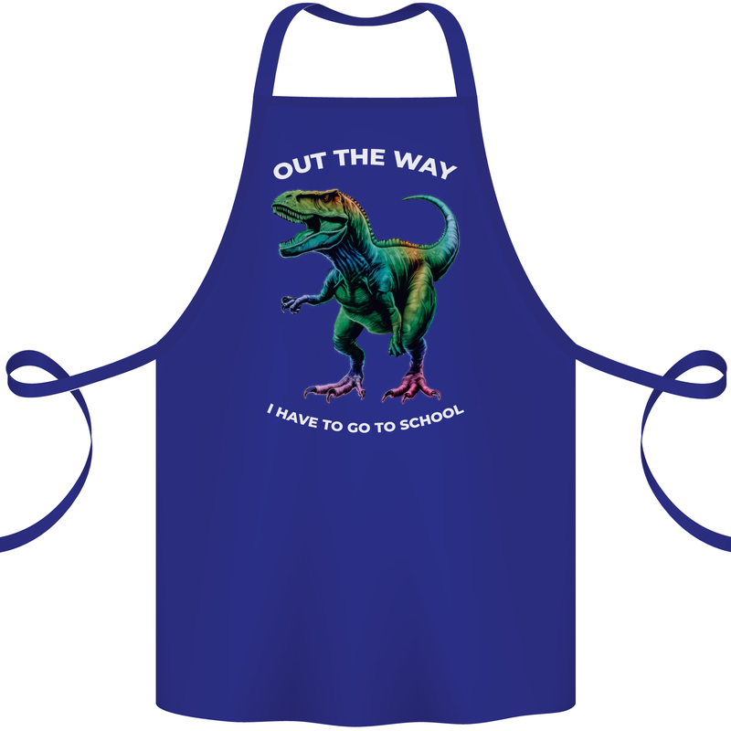T-Rex Going to School Funny Dinosaur Cotton Apron 100% Organic Royal Blue