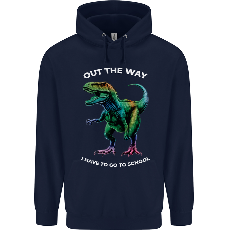 T-Rex Going to School Funny Dinosaur Mens 80% Cotton Hoodie Navy Blue