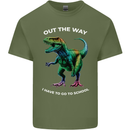 T-Rex Going to School Funny Dinosaur Mens Cotton T-Shirt Tee Top Military Green