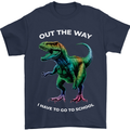 T-Rex Going to School Funny Dinosaur Mens T-Shirt 100% Cotton Navy Blue