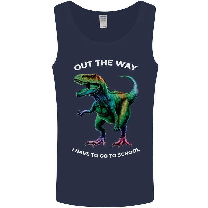 T-Rex Going to School Funny Dinosaur Mens Vest Tank Top Navy Blue