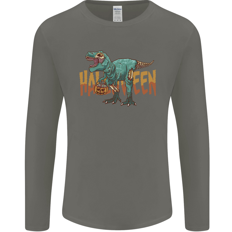 T-Rex Halloween Dinosaur Mens Long Sleeve T-Shirt Charcoal