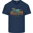 T-Rex Halloween Dinosaur Mens V-Neck Cotton T-Shirt Navy Blue