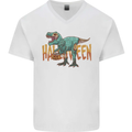 T-Rex Halloween Dinosaur Mens V-Neck Cotton T-Shirt White