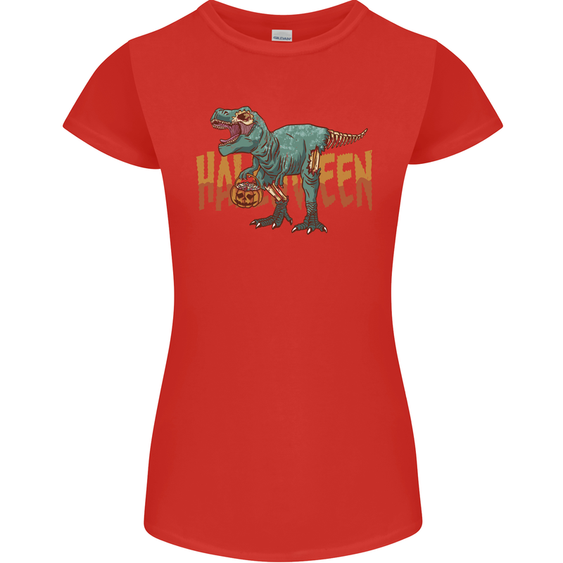 T-Rex Halloween Dinosaur Womens Petite Cut T-Shirt Red