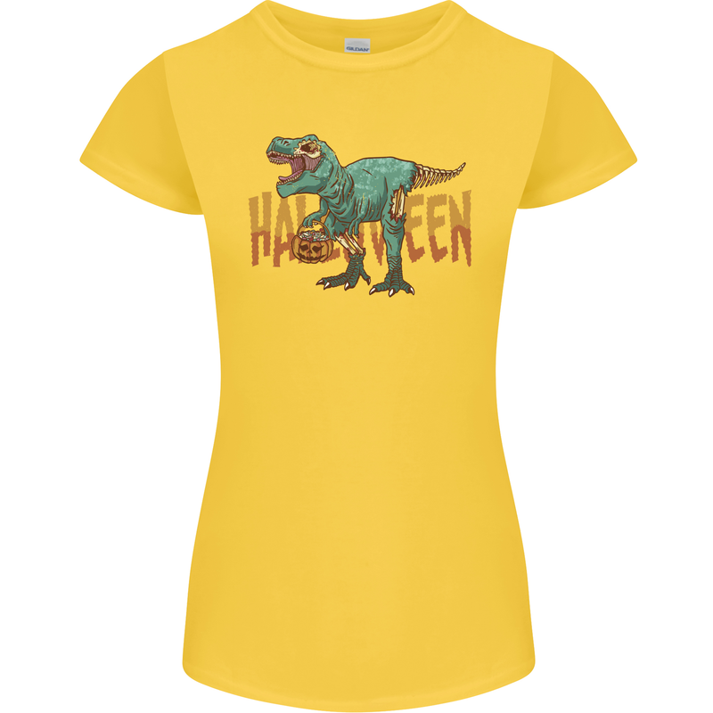 T-Rex Halloween Dinosaur Womens Petite Cut T-Shirt Yellow