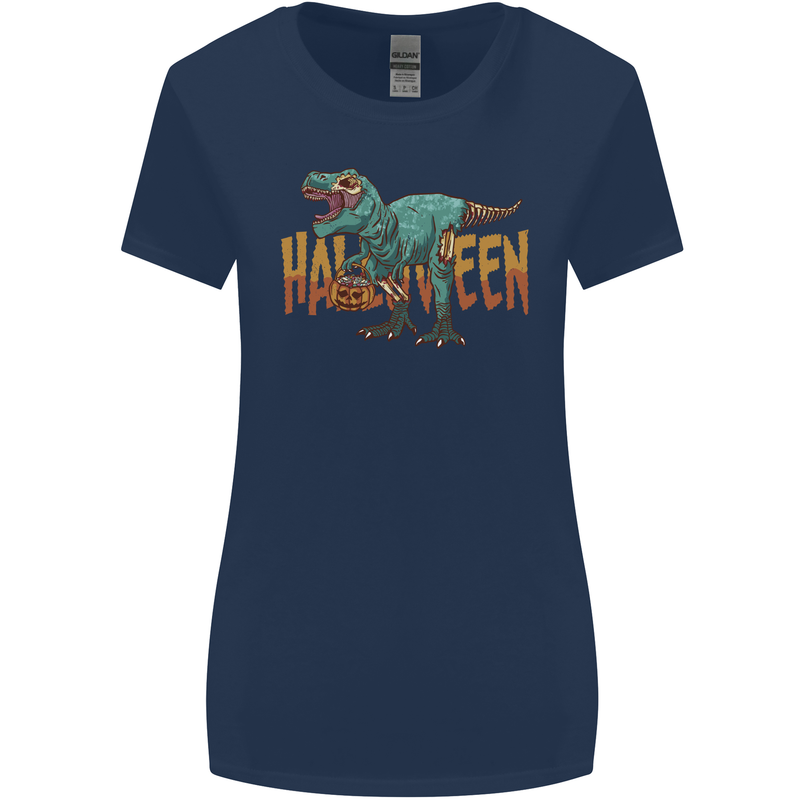 T-Rex Halloween Dinosaur Womens Wider Cut T-Shirt Navy Blue