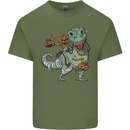 T-Rex Halloween Pumpkin Mens Cotton T-Shirt Tee Top Military Green